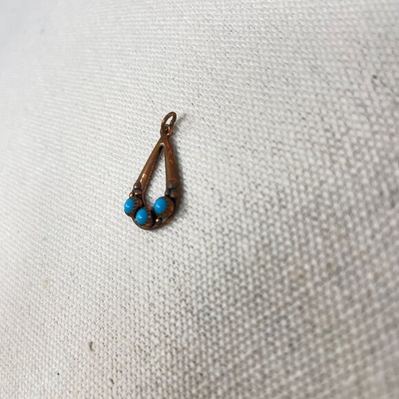 Wheeler‎ WMCO Native American Copper Turquoise Teardrop Pendant - Picture 3 of 15